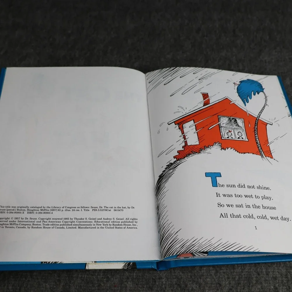 VTG The Cat In The Hat Dr. Seuss Blue HC Beginner Books Kids Illustrated USA